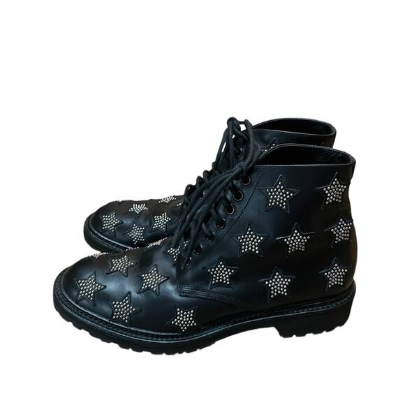Saint Laurent Star-Studded Leather Black Combat Boot EU 37.5 US 7.5 - Picture 4 of 11